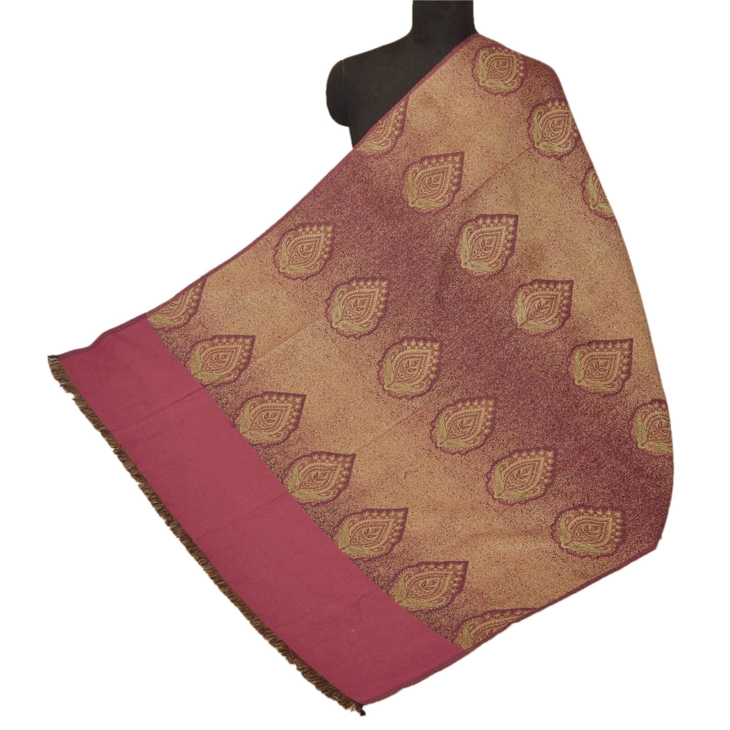 Sanskriti Vintage Pink Uldsjal Vævet Arbejde Lang Stola Blødt Langt Tørklæde Blomsterprint