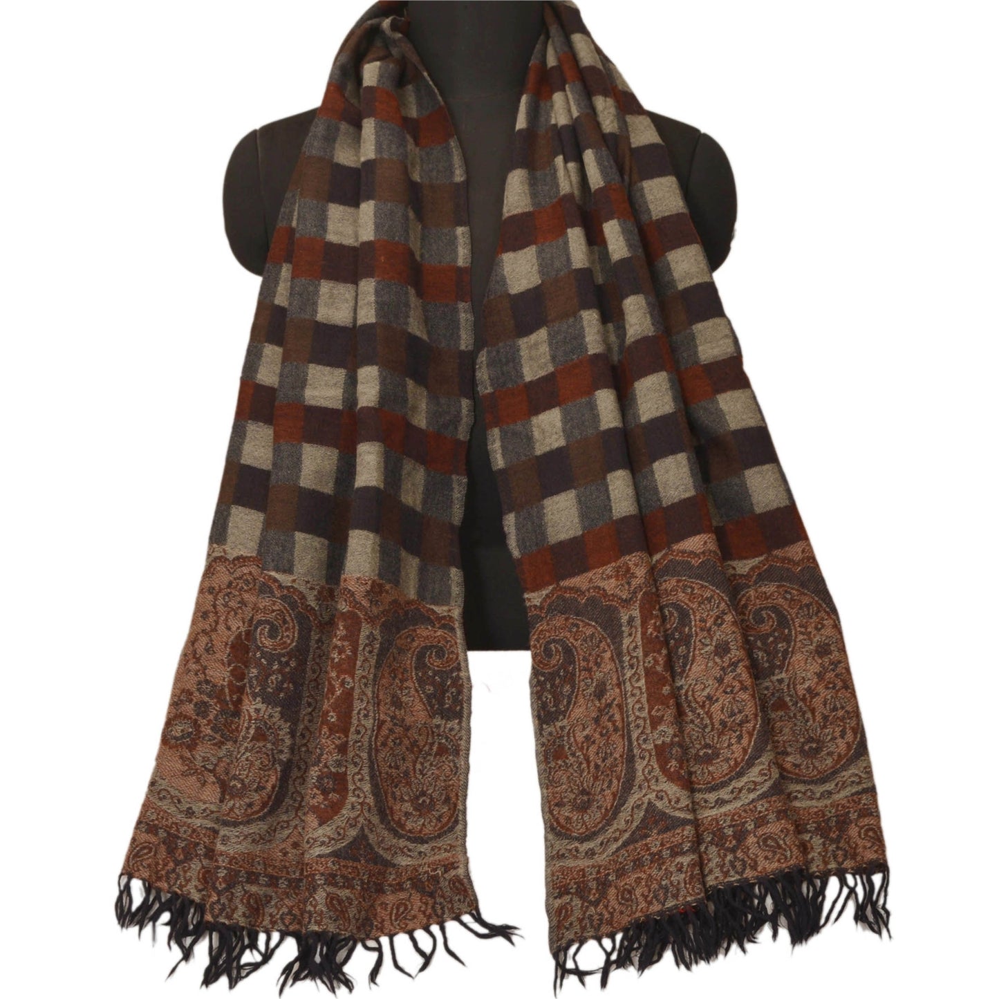 Sanskriti Vintage Multi Color Woolen Shawl Woven Work Long Stole Soft Warm Scarf