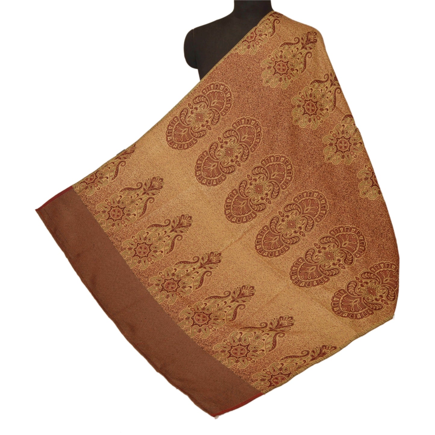 Санскрити Винтаж Кремовый шерстяной платок тканый длинный палантин мягкий шарф цветочный