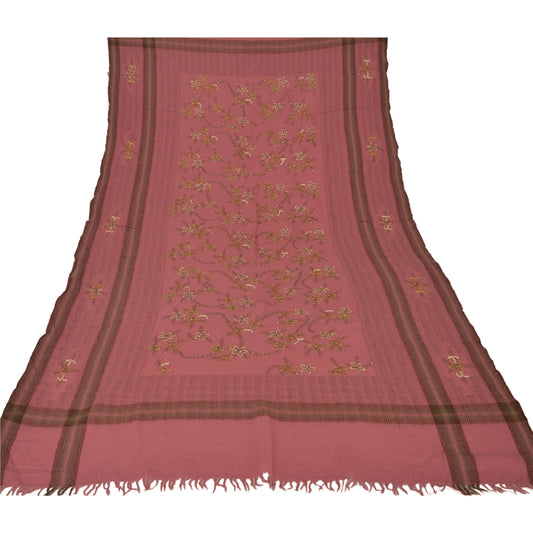 Санскрити Винтаж Розовая шерстяная шаль Ручная вышивка Ари Работа Палантин Длинный шарф