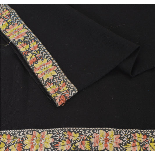 Sanskriti Vintage Black Woolen Shawl Embroidered Long Stole Soft Warm Scarf
