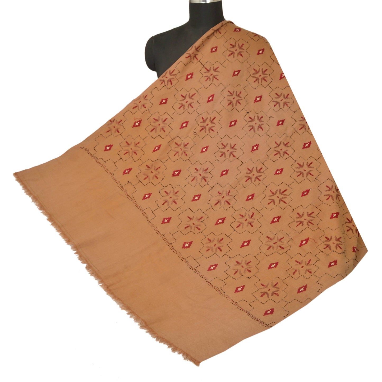 Sanskriti Vintage Brown Woolen Shawl Hand Embroidered Long Stole Soft Warm Scarf