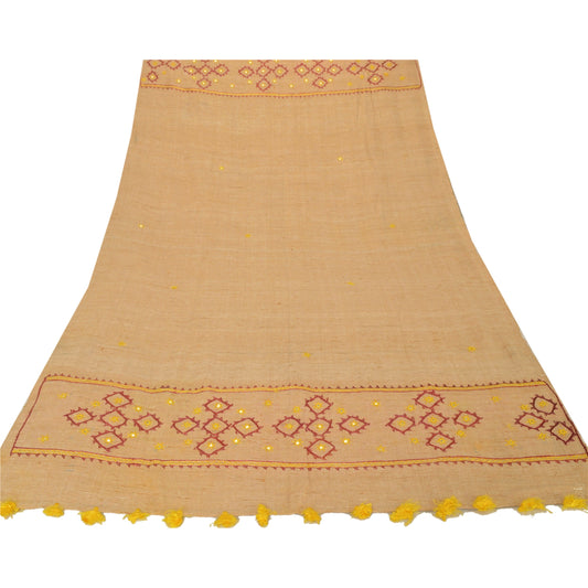 Санскрити Винтаж Кремовый Ручной работы Шаль Ручной Работы Бисером Длинный Палантин Теплый Шарф Зеркало