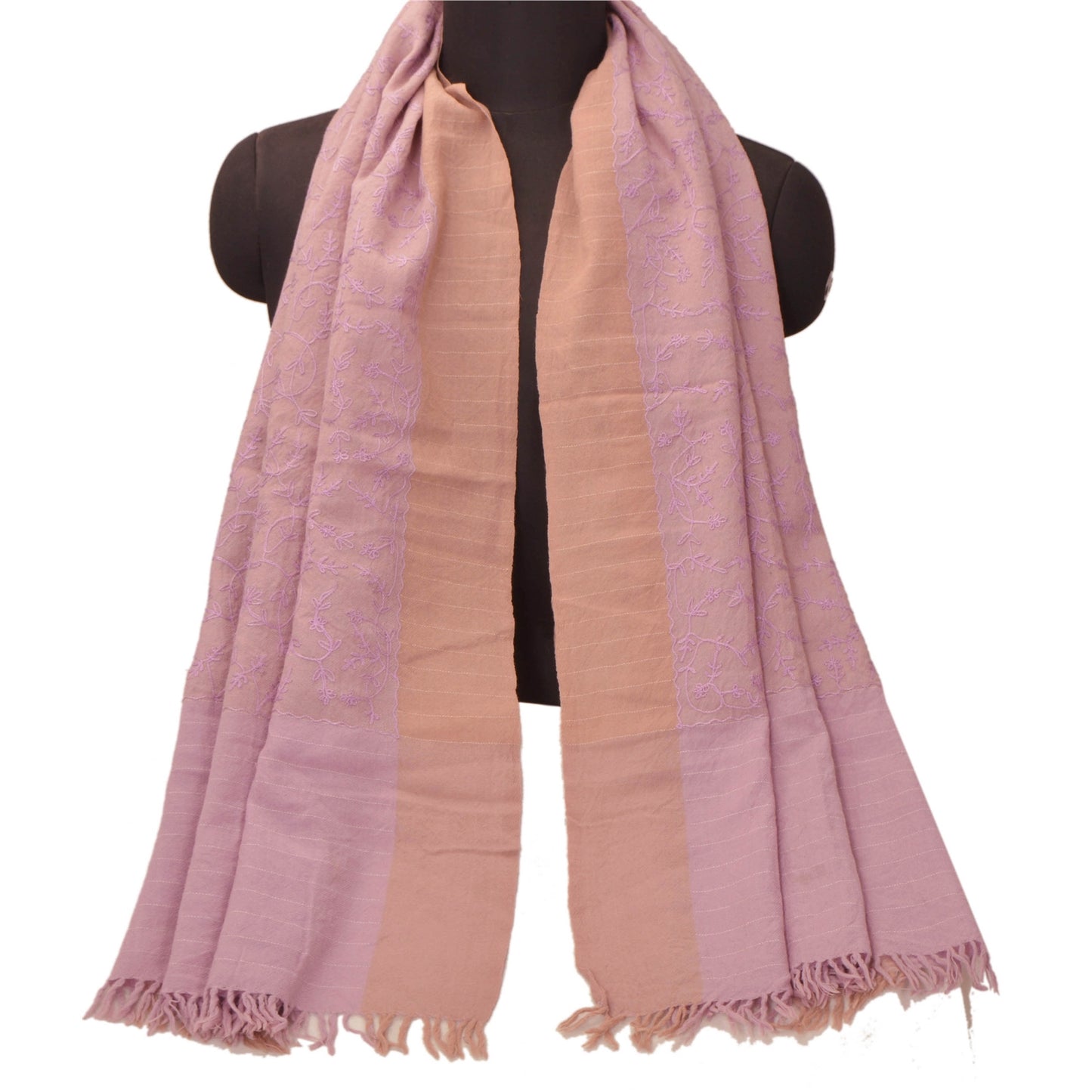 Sanskriti Vintage Pink Woolen Shawl Hand Embroidered Ari Work Stole Warm Scarf