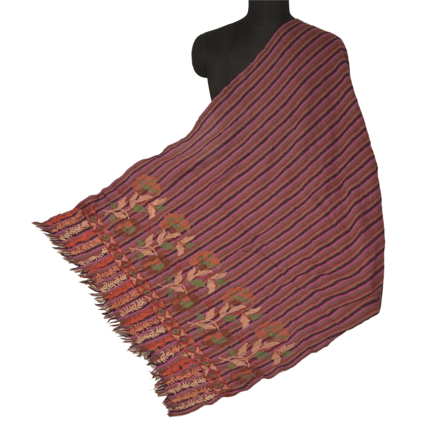 Sanskriti Vintage Multicolor Woolen Shawl Hand Embroidered Ari Work Stole Scarf