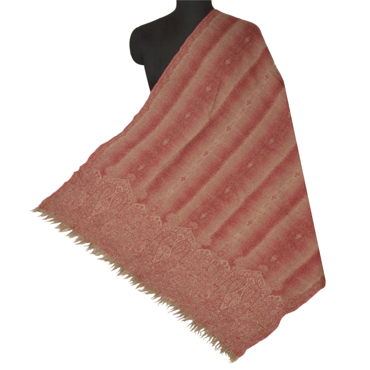 Sanskriti Vintage Pink Uldsjal Vævet Arbejde Lang Stola Blødt Varmt Tørklæde Blomsterprint