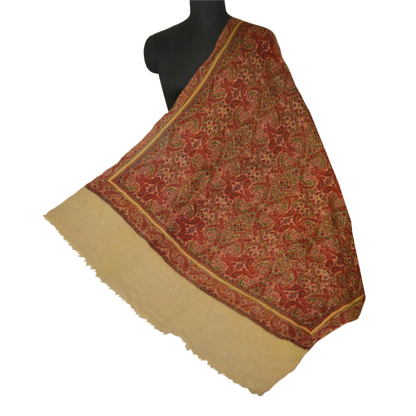 Санскрити Винтаж Кремовый шерстяной платок тканый длинный палантин мягкий шарф цветочный