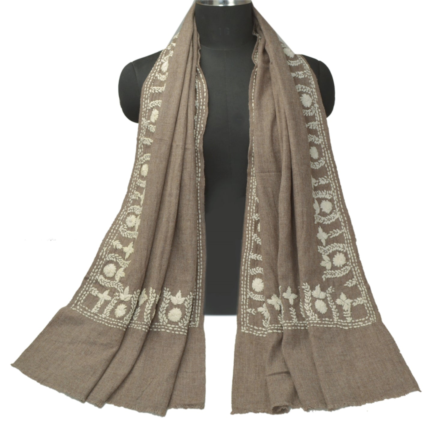 Sanskriti Vintage Grey Woolen Shawl Hand Embroidered Phulkari Long Stole Scarf