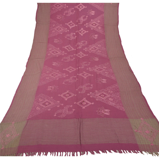Sanskriti Vintage Pink Woolen Shawl Hand Embroidered Ari Work Stole Scarf