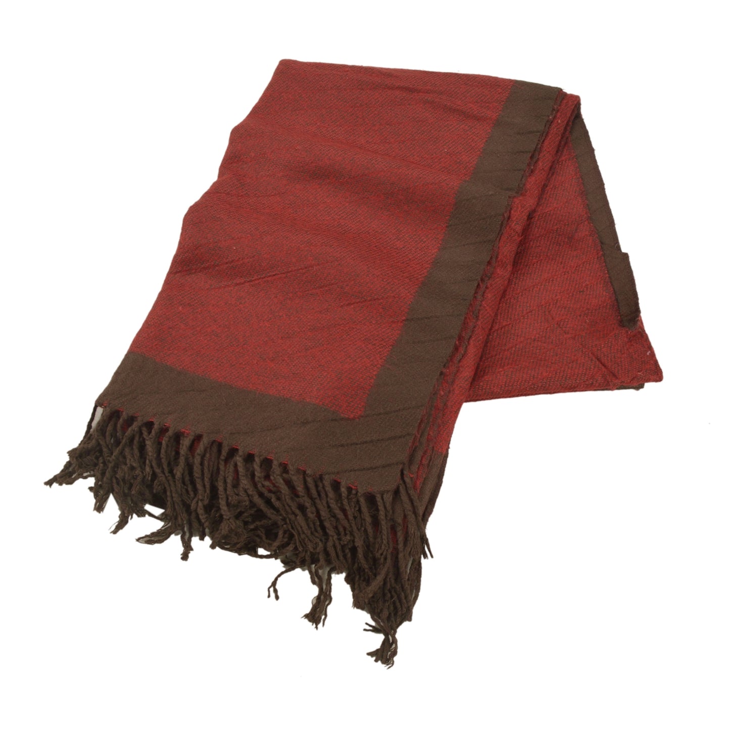 Sanskriti Vintage Dark Red Woolen Shawl Woven Work Long Stole Soft Scarf Floral