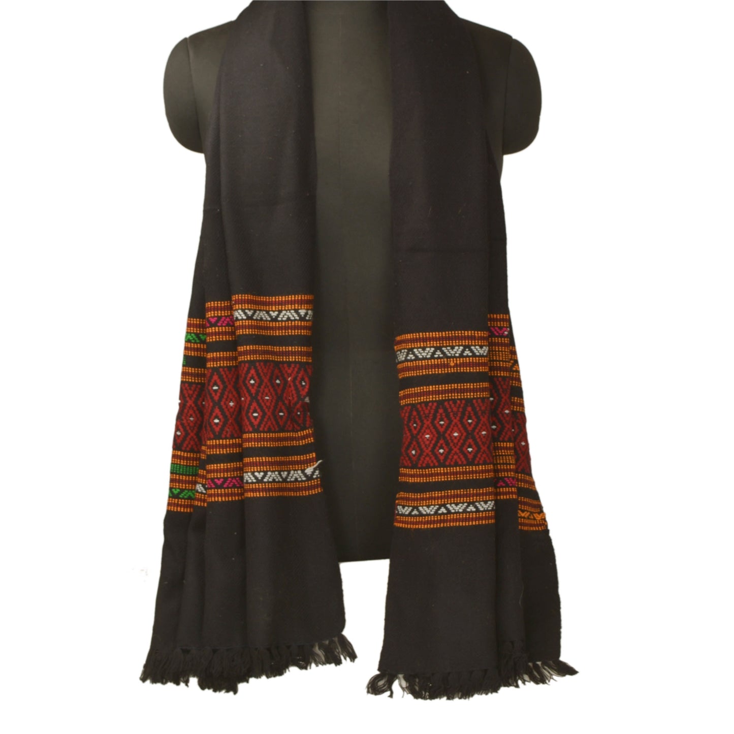 Sanskriti Vintage Black Woolen Shawl Hand Embroidered Kantha Work Stole Scarf