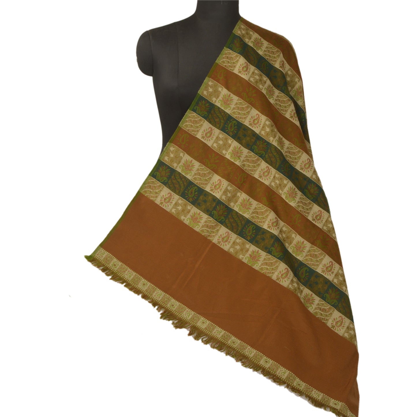Sanskriti Vintage Multi Color Woollen Shawl Woven Soft Stole Paisley Wrap Scarf
