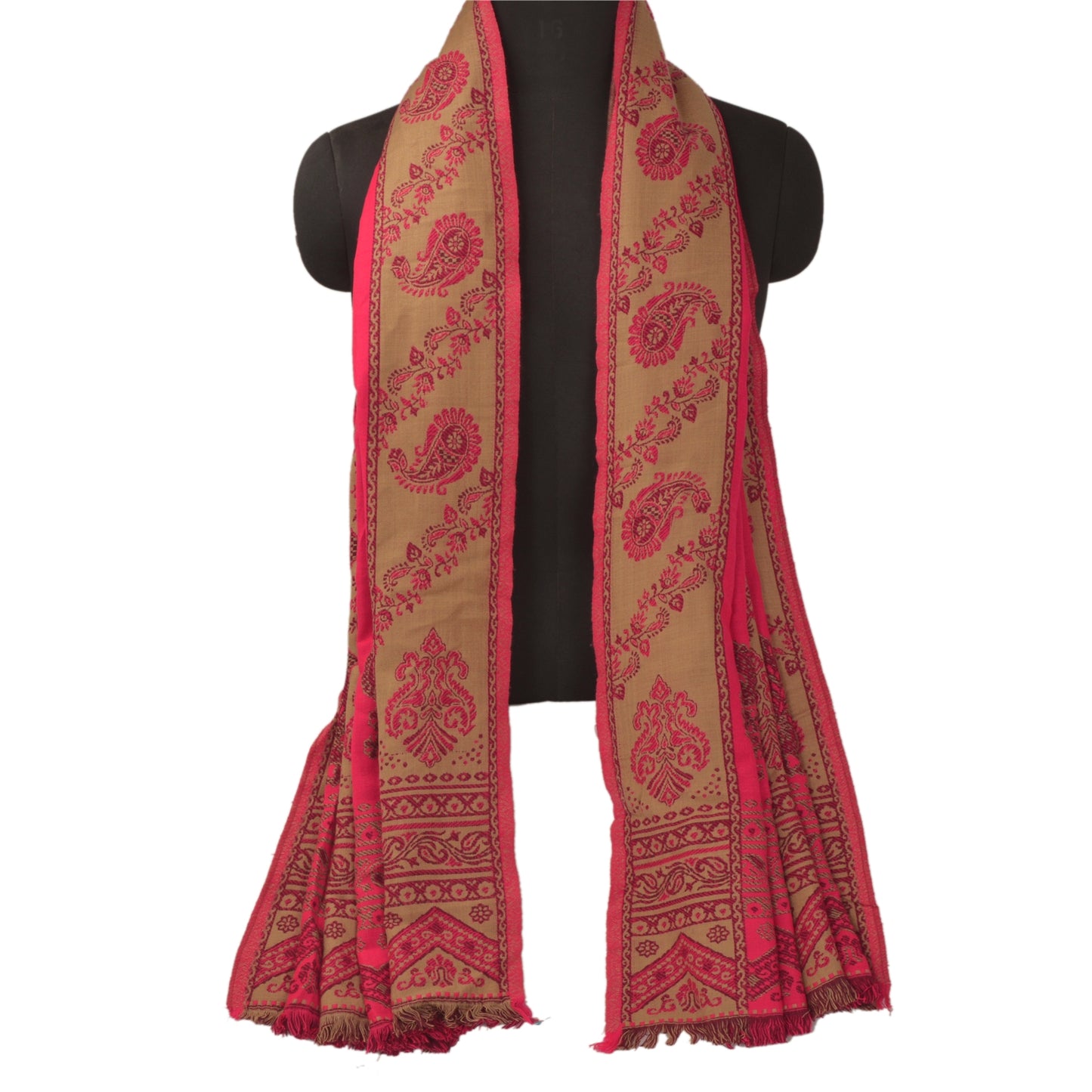 Sanskriti Vintage Fersken Uldsjal Vævet Arbejde Lang Blød Stola Wrap Tørklæde