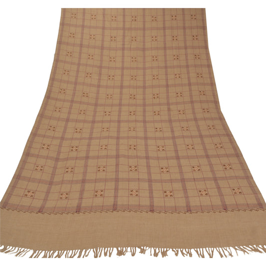 Sanskriti Vintage Brown Woolen Shawl Embroidered Woven Long Stole Soft Scarf