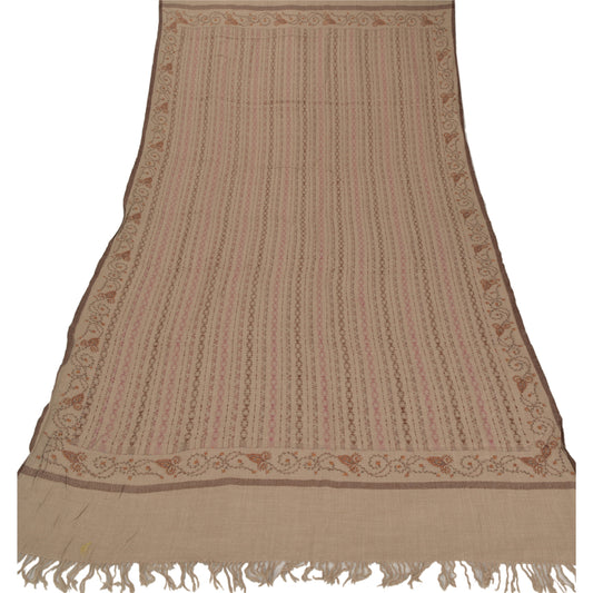 Sanskriti Vintage Brown Woolen Shawl Handmade Suzani Work Woven Stole Scarf