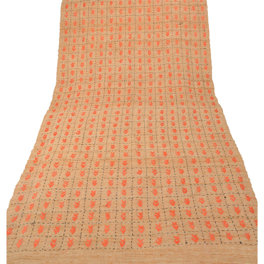 Sanskriti Vintage Cream Woolen Shawl Hand Embroidered Long Stole Soft Scarf