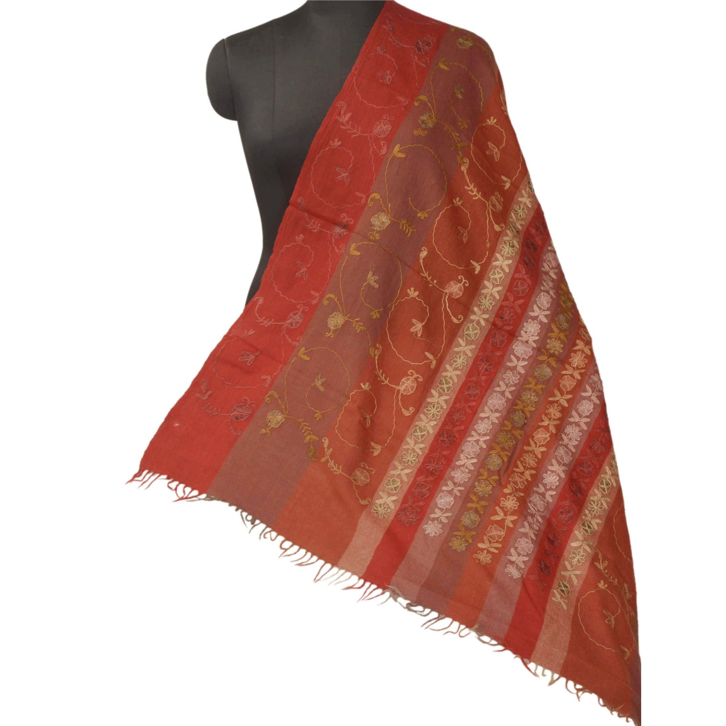 Sanskriti Vintage Woolen Shawl Hand Embroidered Ari Work Stole Soft Scarf