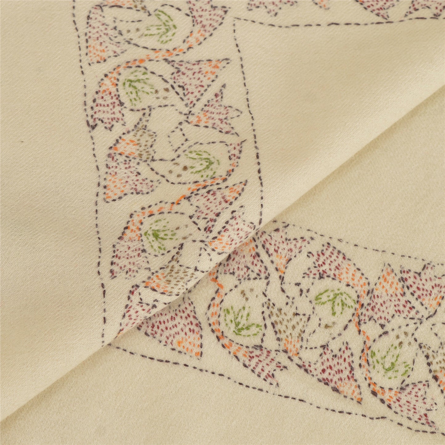 Sanskriti Vintage Uldsjal Håndbroderet Kantha Arbejdsstola Throw Tørklæde