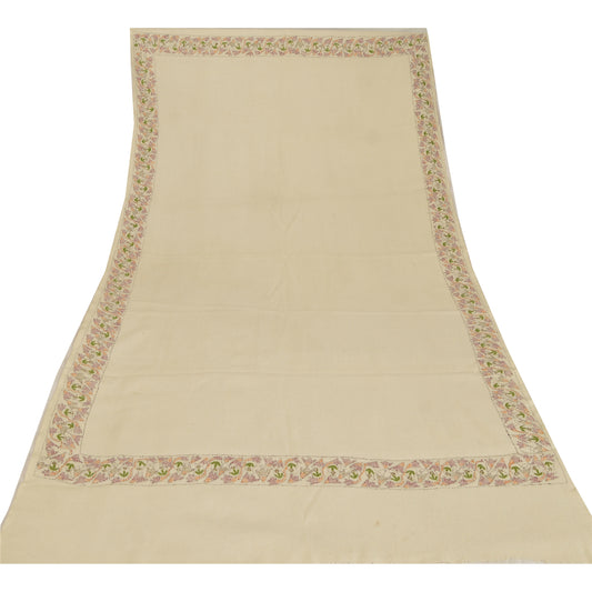 Sanskriti Vintage Woolen Shawl Hand Embroidered Kantha Work Stole Throw Scarf