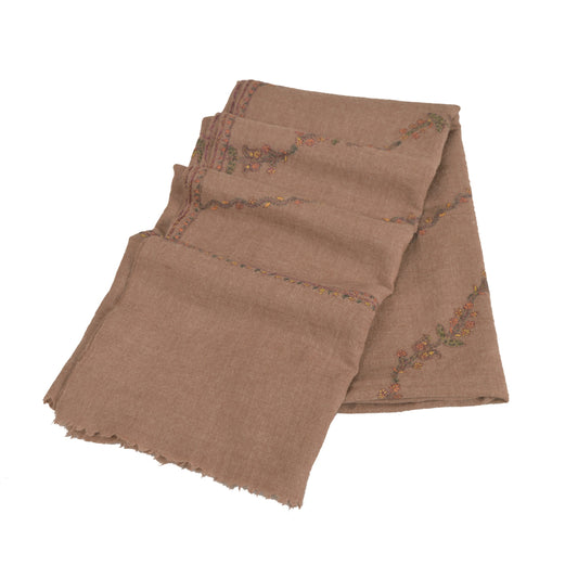 Sanskriti Vintage Brown Woolen Shawl Handmade Suzani Work Throw Stole Scarf