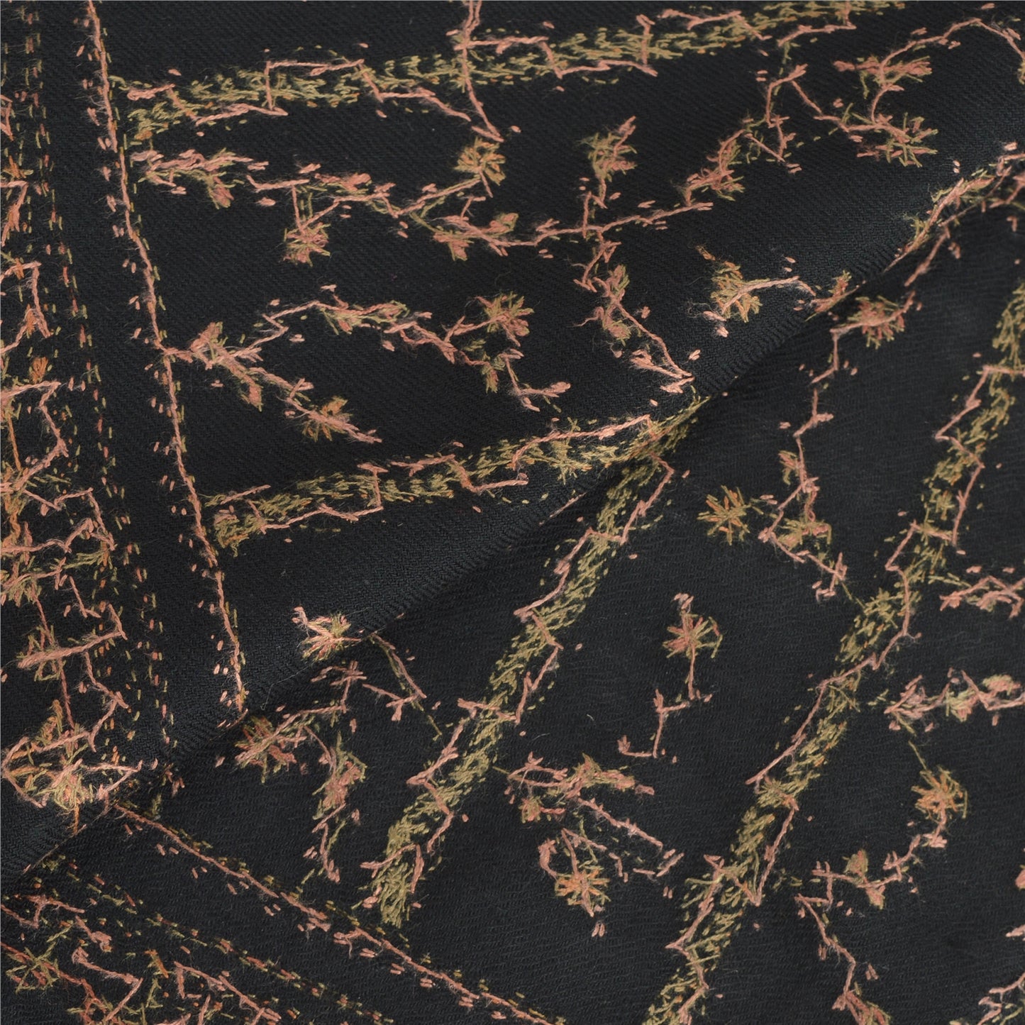 Sanskriti Vintage Black Woolen Shawl Handmade Suzani Work Throw Stole Scarf