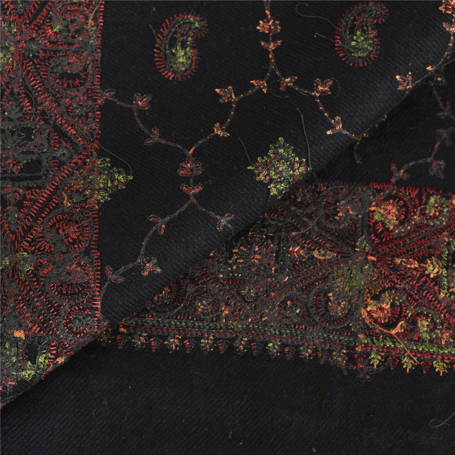 Sanskriti Vintage Long Shawl Black Embroidered Woolen Scarf Throw Soft Stole