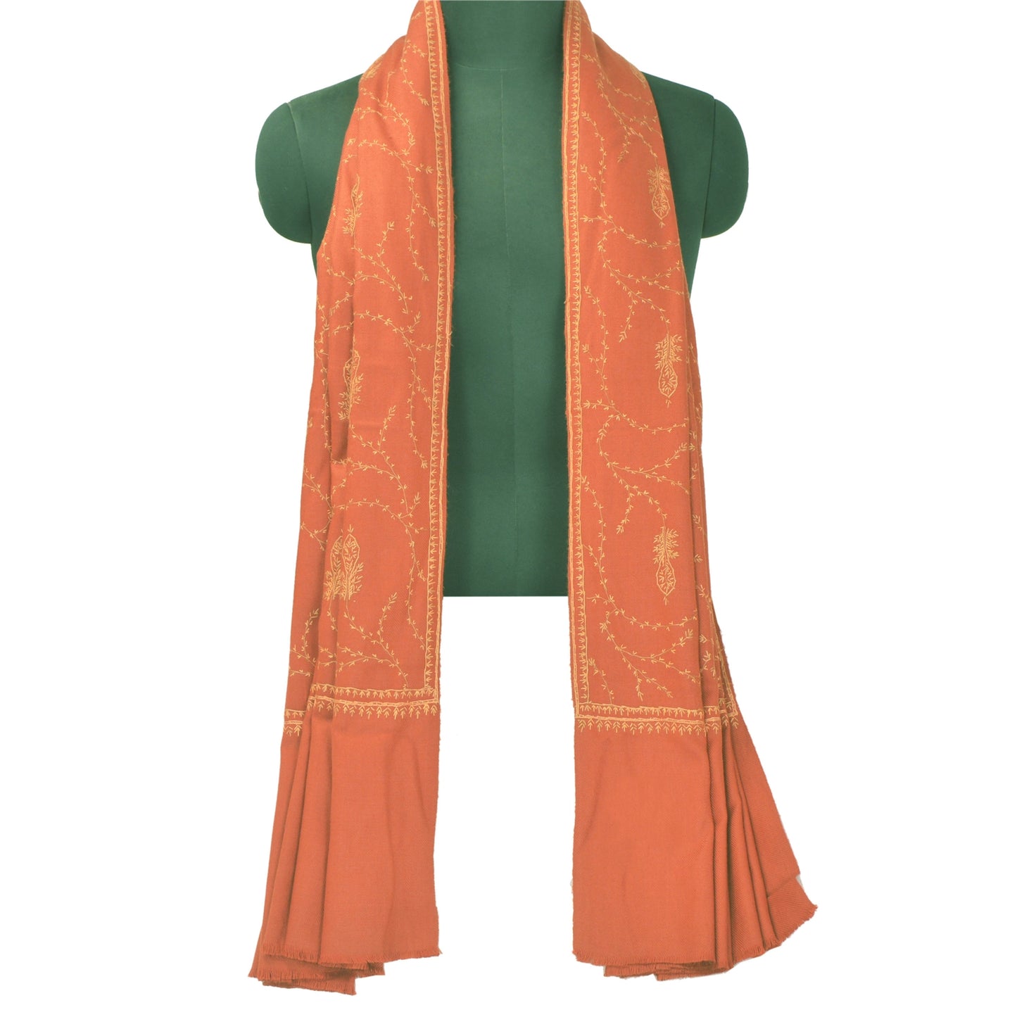 Sanskriti Vintage Long Orange Shawl Hand Embroidered Woolen Suzani Throw Stole