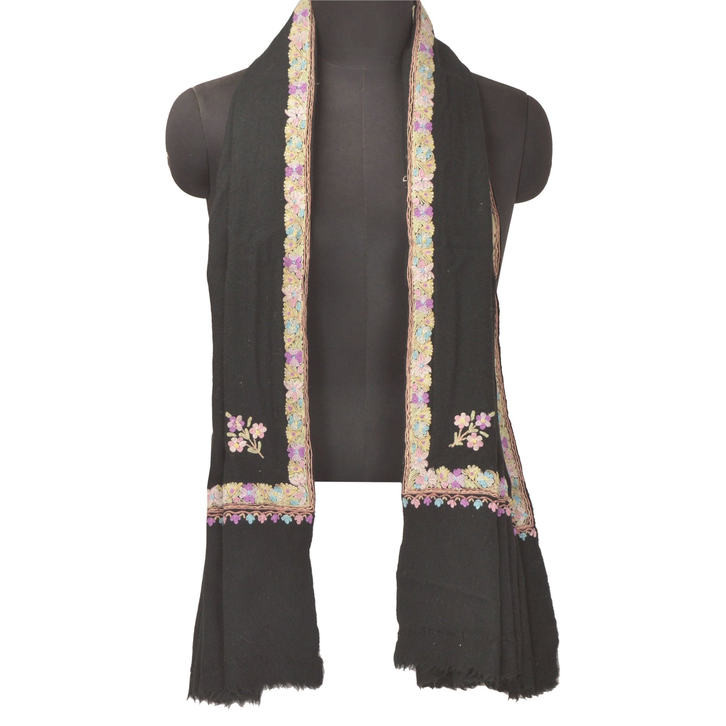 Sanskriti Vintage Long Shawl Blue Hand Embroidered Ari Work Woolen Throw Stole