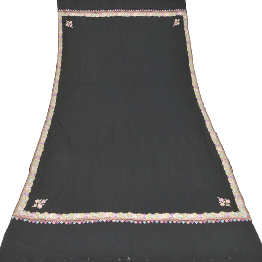 Sanskriti Vintage Long Shawl Blue Hand Embroidered Ari Work Woolen Throw Stole