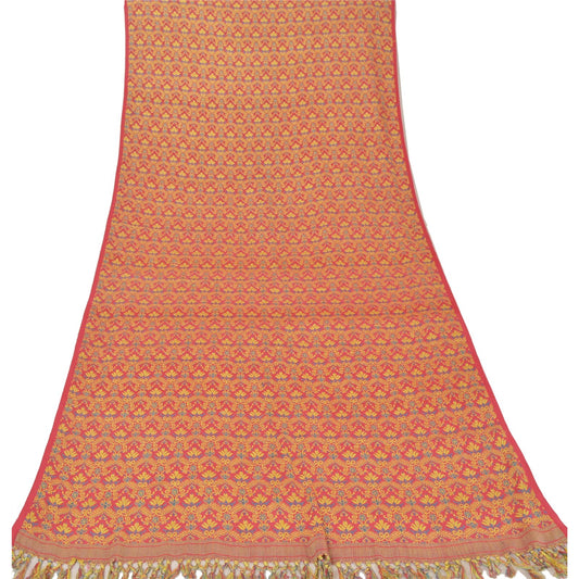 Sanskriti Vintage Red Reversible Shawl Woven Work Long Stole Throw Soft Scarf