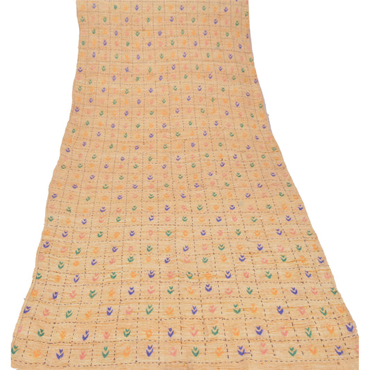 Sanskriti Vintage Long Shawl Cream Hand Embroidered Handloom Scarf Throw Stole