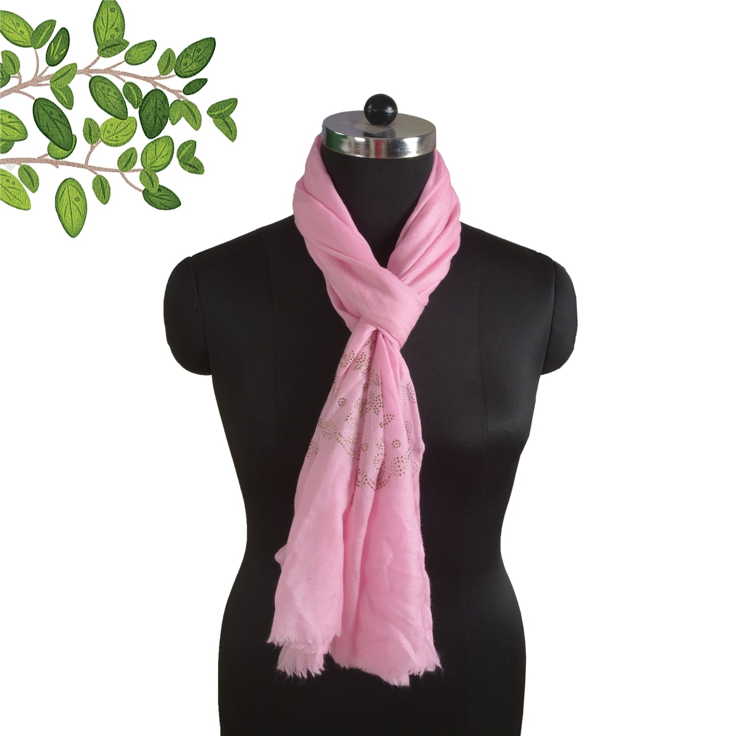 Sanskriti New Pink Pure Fine Wool Shawl Handmade Stone Work Long Stole Scarf