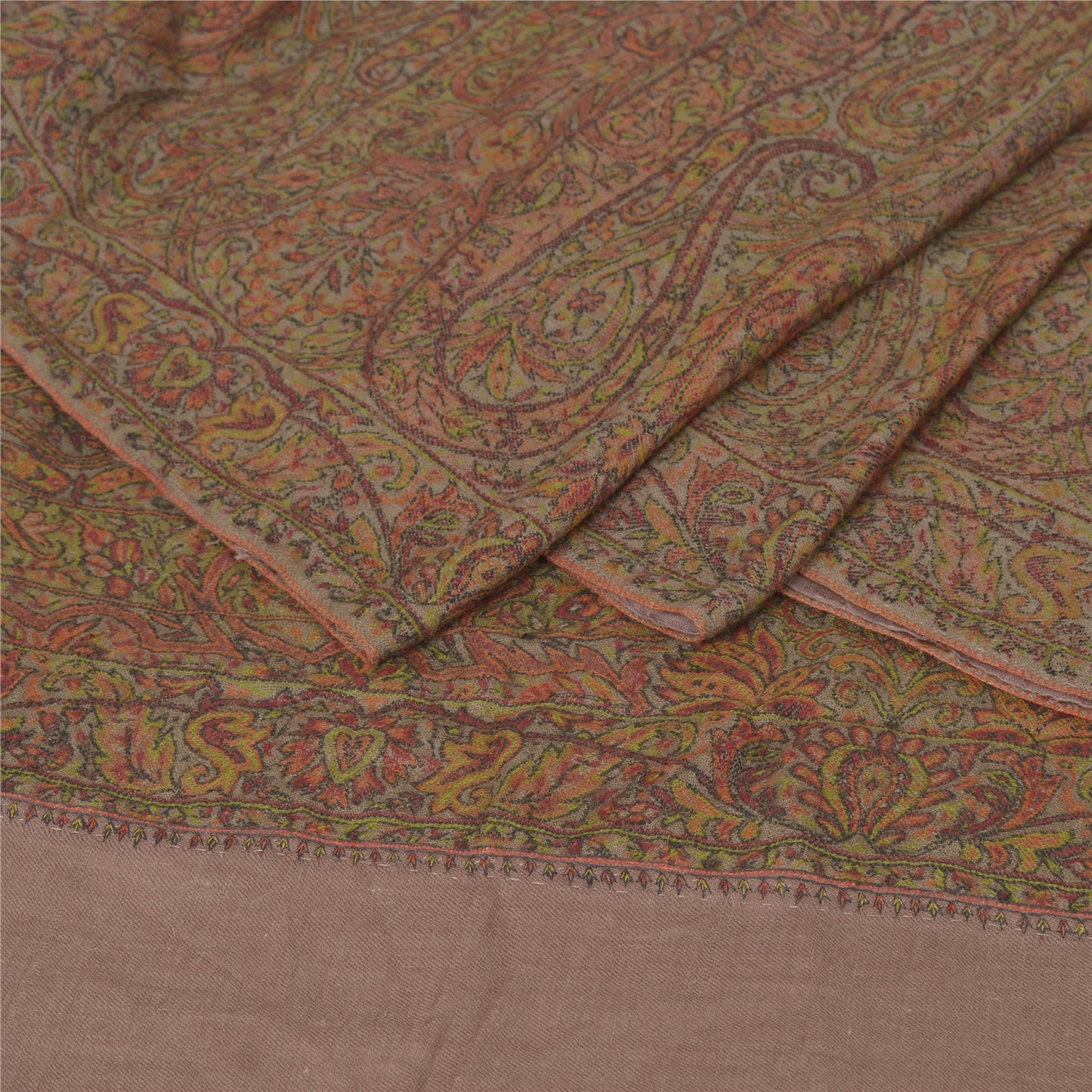 Sanskriti Vintage Brown 100% Pure Woolen Shawl Long Woven Scarf Throw Stole