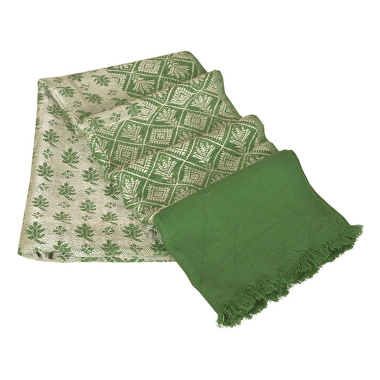 Sanskriti Vintage Green Woolen Hand Woven Reversible Shawl Long Stole Throw Scarf