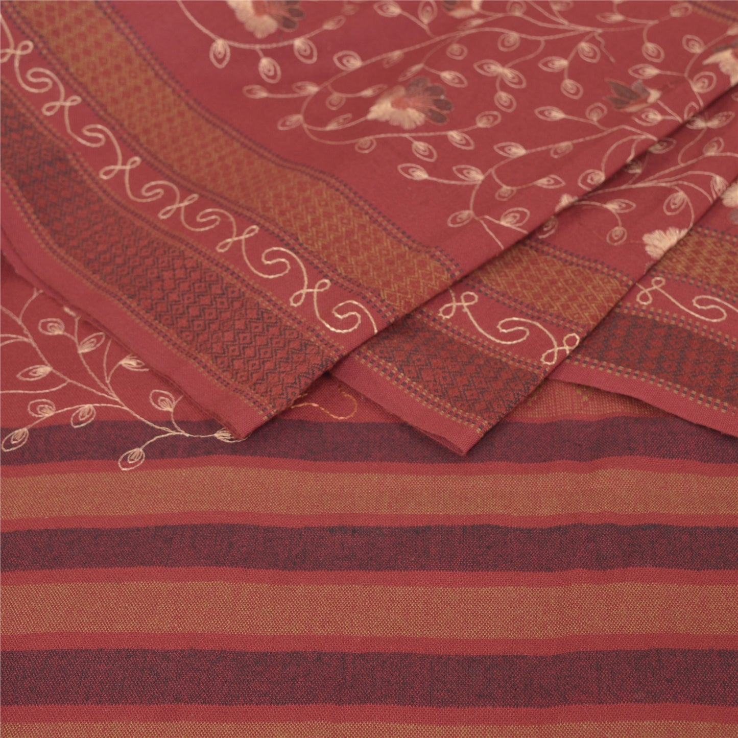 Sanskriti Vintage Rusten Orange Uldsjal Broderet Vævet Langt Plaidstola