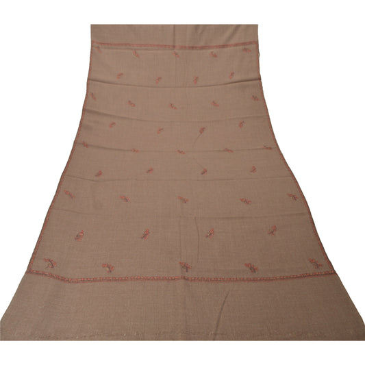 Sanskriti Vintage Brown 100% Pure Woolen Shawl Handmade Suzani Long Throw Stole