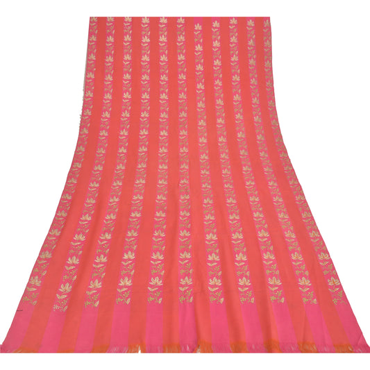 Sanskriti Vintage Peach Pure Woolen Shawl Hand Embroidered Long Throw Stole