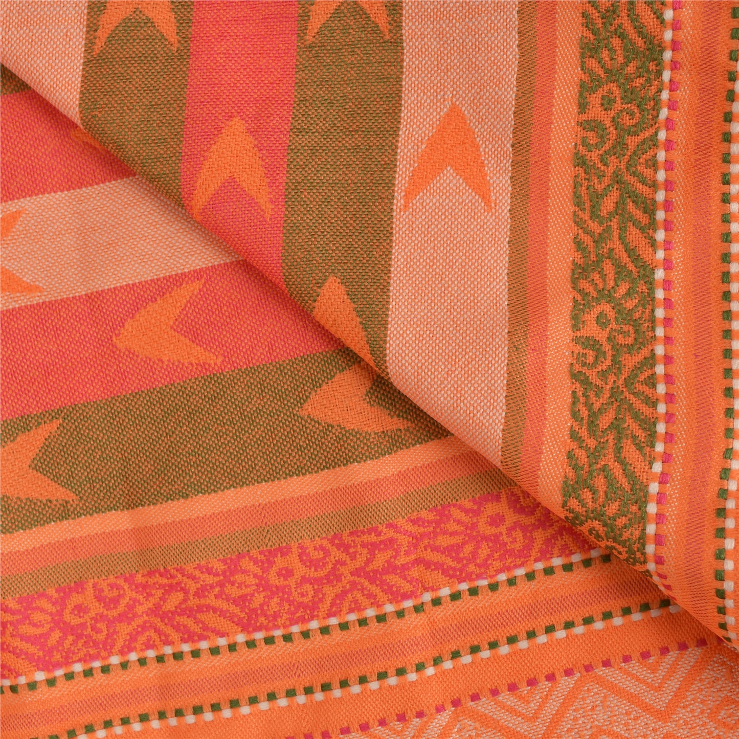 Sanskriti Vintage Orange Viscose Shawl Woven Long Throw Floral Stole