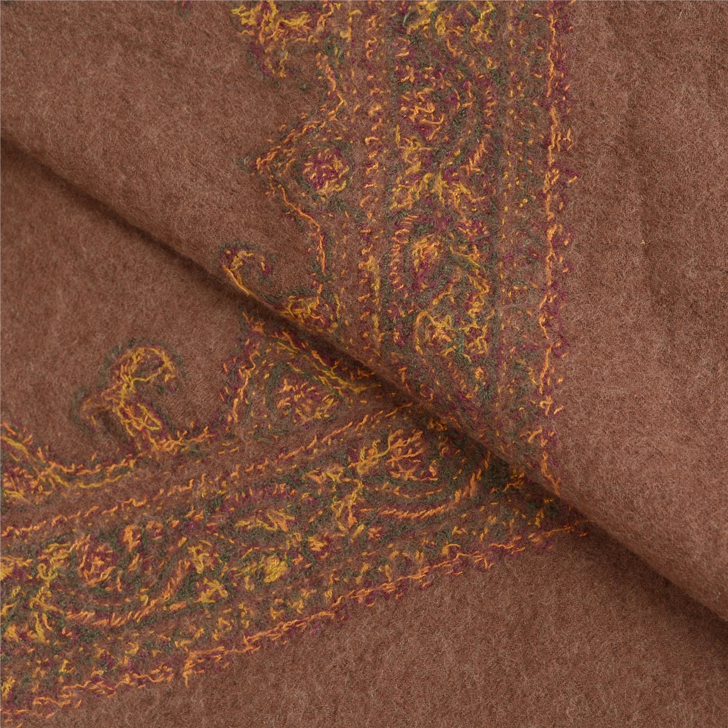 Sanskriti Vintage Brown 100% Pure Woolen Shawl Handmade Suzani Long Throw Stole