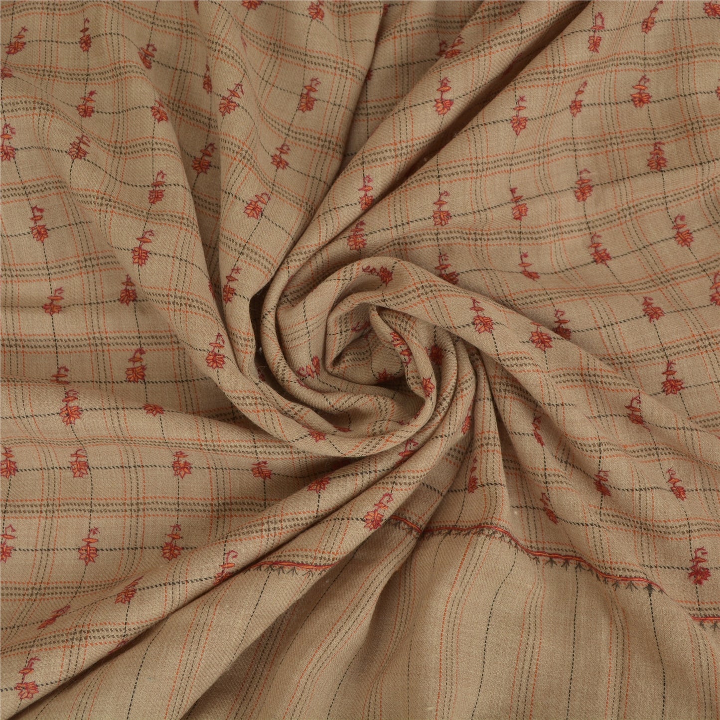 Sanskriti Vintage Brown 100% Pure Woolen Shawl Handmade Suzani Long Throw Stole