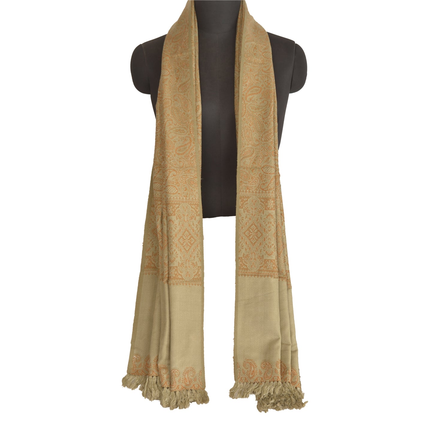 Sanskriti Vintage Long Shawl Beige Woven VIscose Throw Floral Wrap Soft Stole