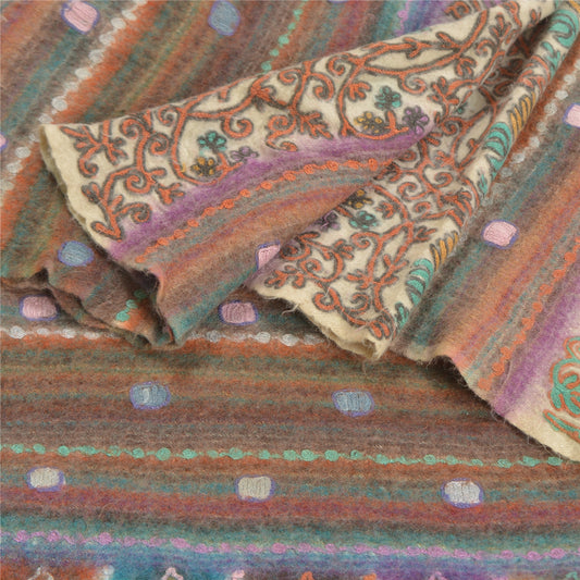 Sanskriti Vintage Long Pure Woolen Shawl Hand Embroidered Ari Work Scarf Stole