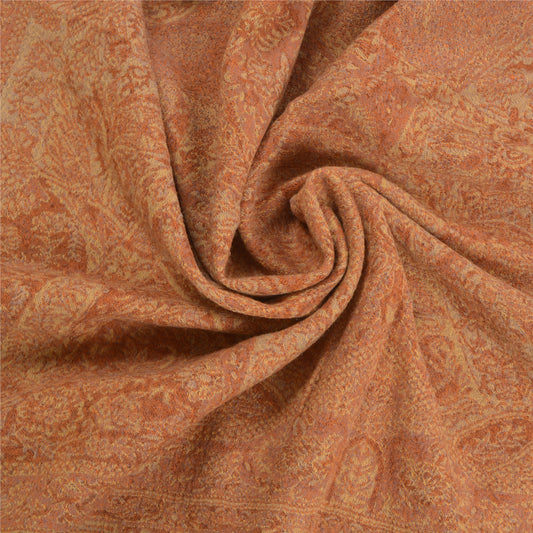 Sanskriti Vintage Long Beige Pure Woolen Woven Shawl Scarf Throw Soft Stole