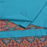 Sanskriti Vintage Long Blue Woolen Shawl Woven Scarf Throw Soft Stole