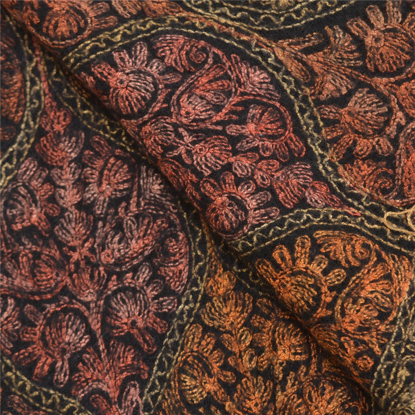 Санскрити Винтаж черный чистая шерсть ручной работы Ари шаль длинный накидка палантин