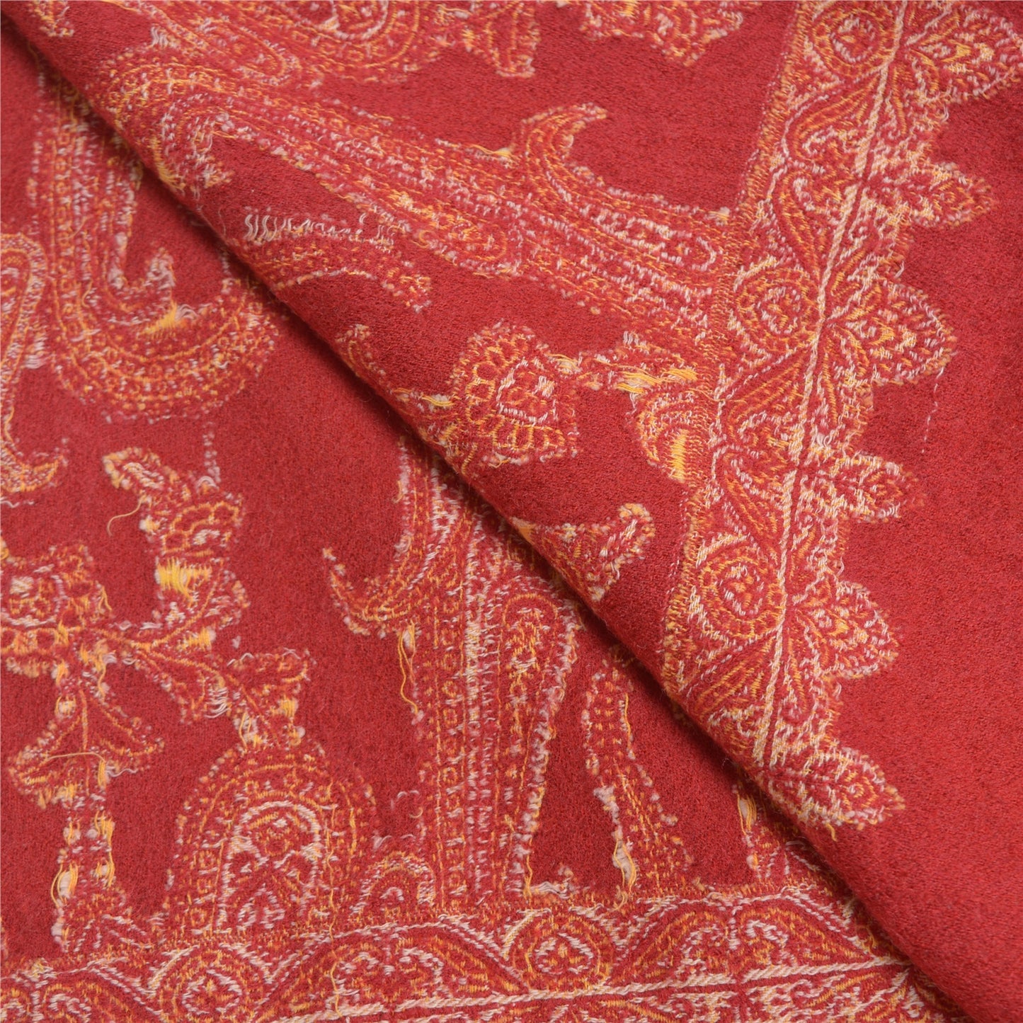 Sanskriti Vintage Long Red 100% Pure Woolen Shawl Woven Scarf Throw Soft Stole