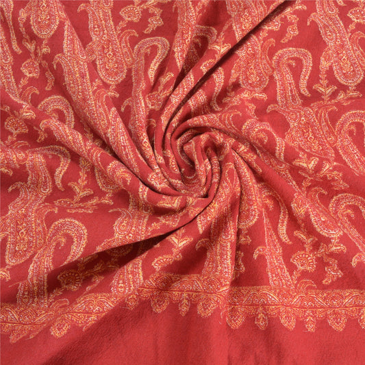 Sanskriti Vintage Long Red 100% Pure Woolen Shawl Woven Scarf Throw Soft Stole