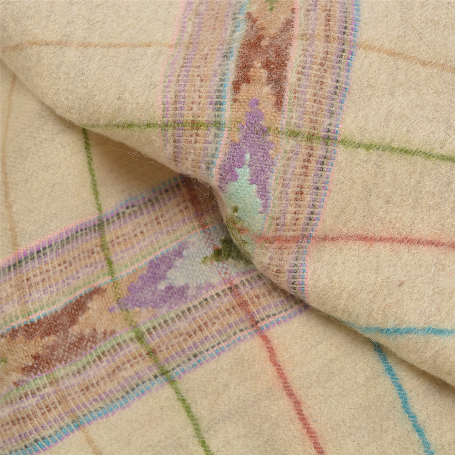 Sanskriti Vintage Ivory Pure Woolen Handmade Kullu Shawl Long Throw Stole