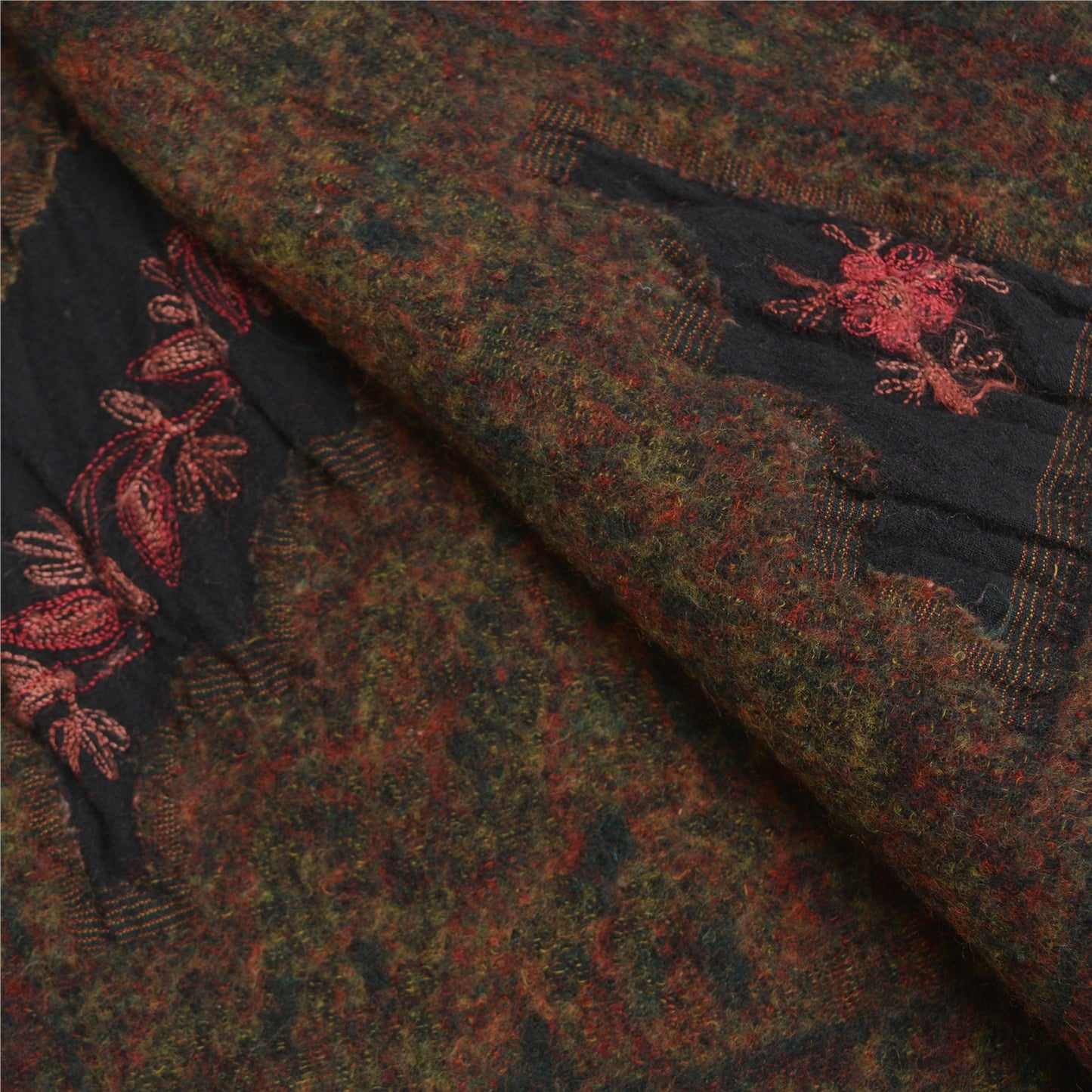 Sanskriti Vintage Black Pure Woolen Handmade Ari Work Shawl Long Throw Stole