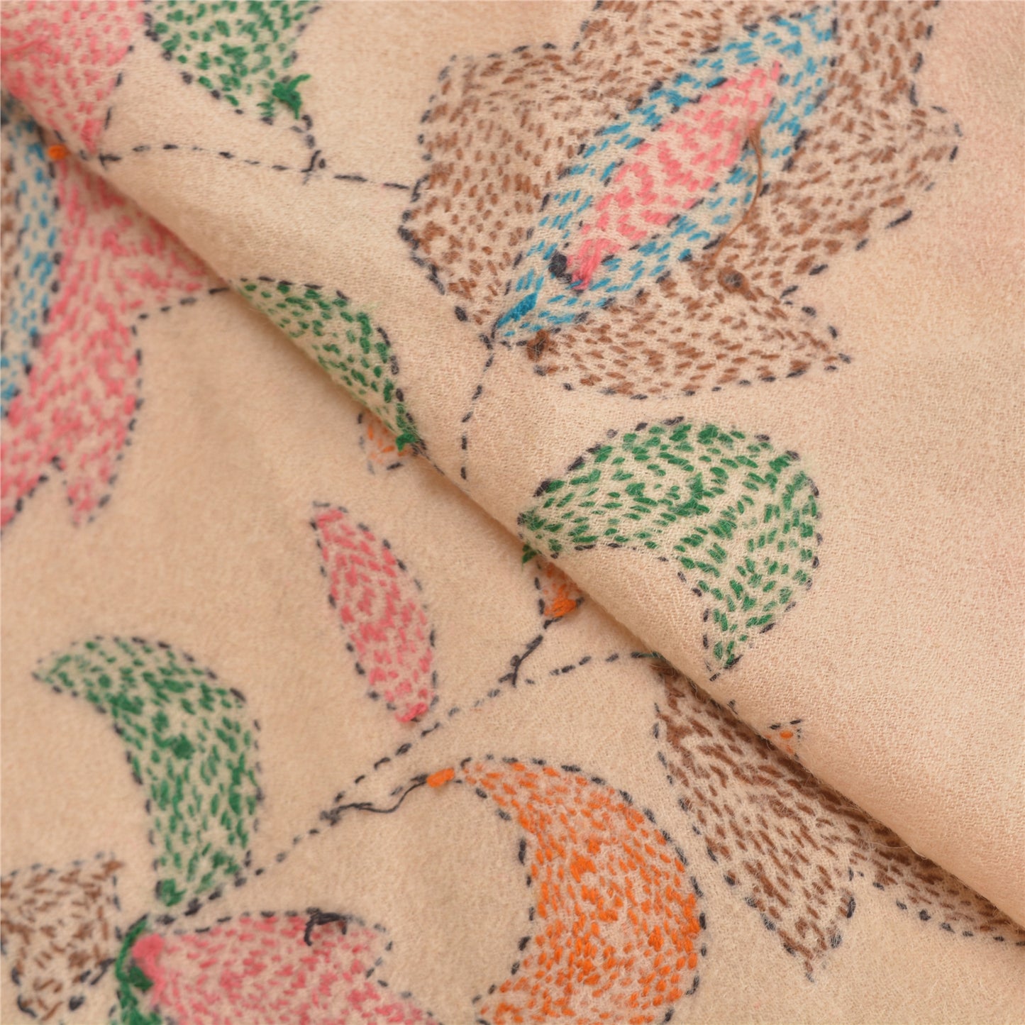 Sanskriti Vintage Long Peach Pure Woolen Shawl Handmade Scarf Throw Stole